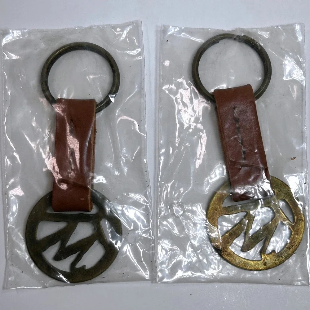Vintage Marlboro Keychain Set 2 Solid Brass Leather Western Cowboy Made in USA